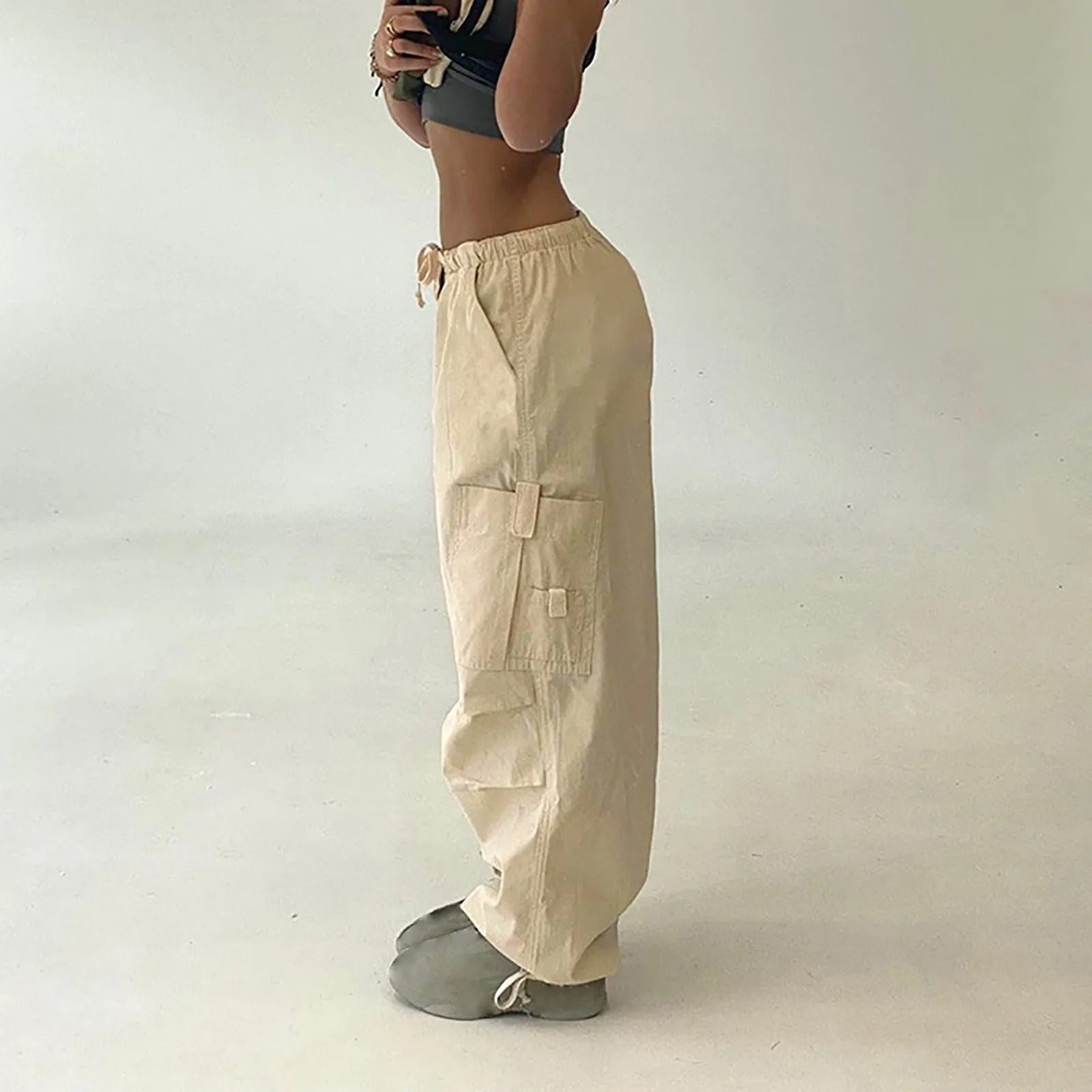 Beige Parachute Pants