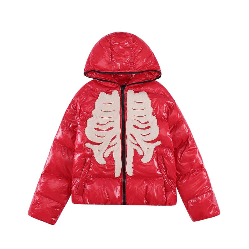 Skeleton Print Puffer Jacket