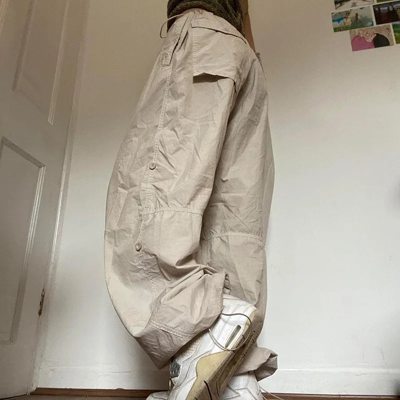 Beige Parachute Cargo Pants