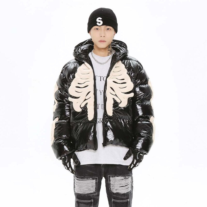 Skeleton Print Puffer Jacket