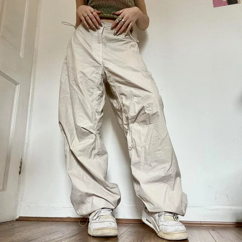 Beige Parachute Cargo Pants