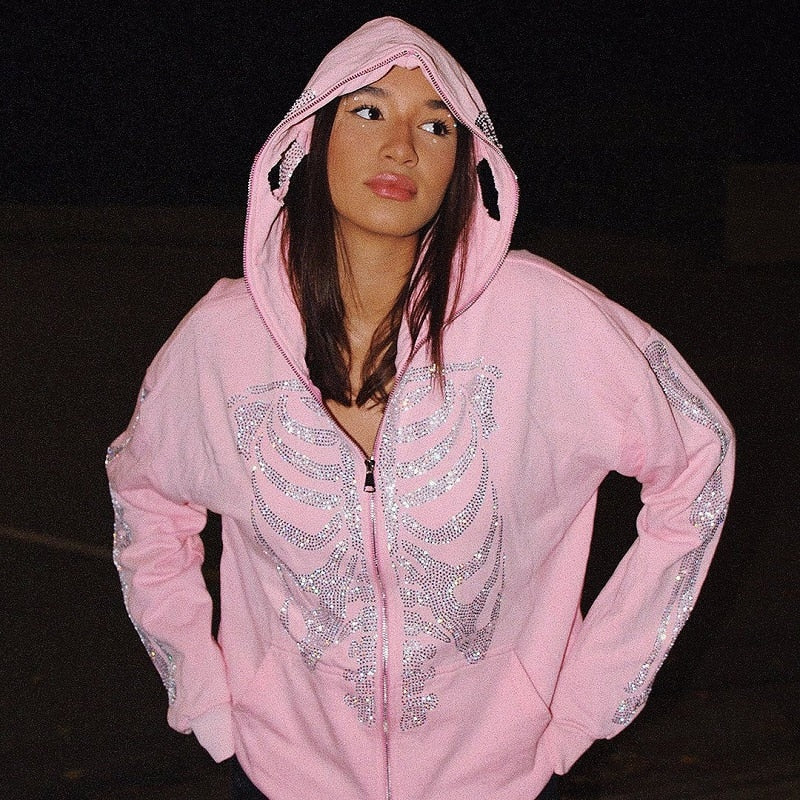 Rhinestone skeleton hoodie