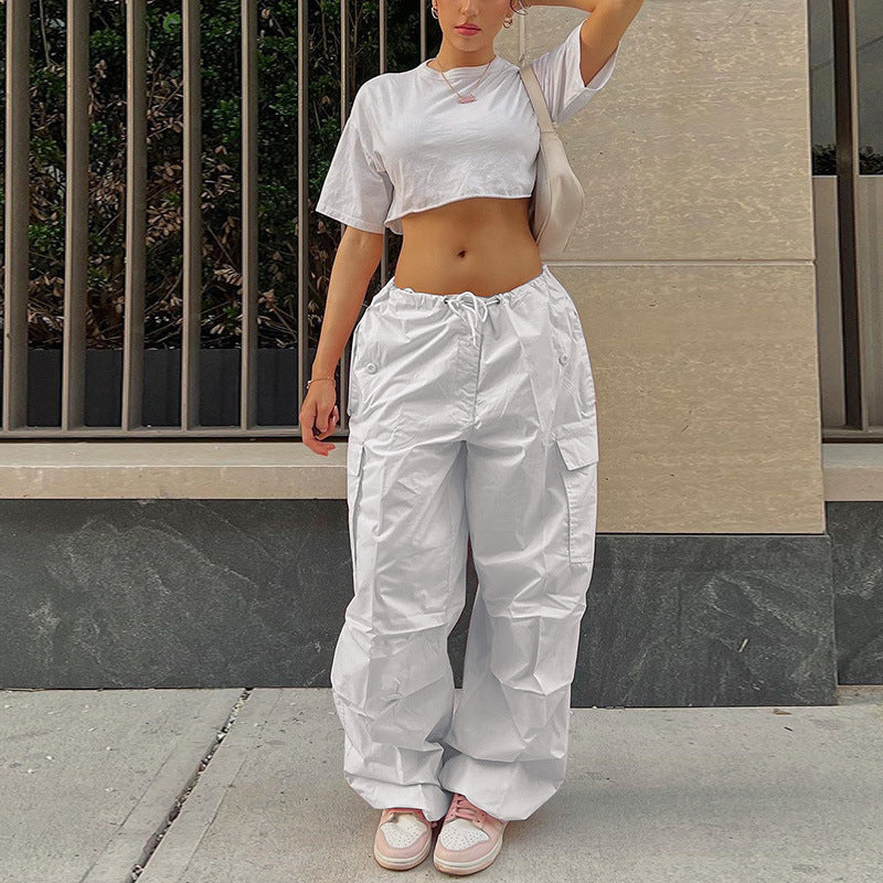 White Parachute Cargo Pants