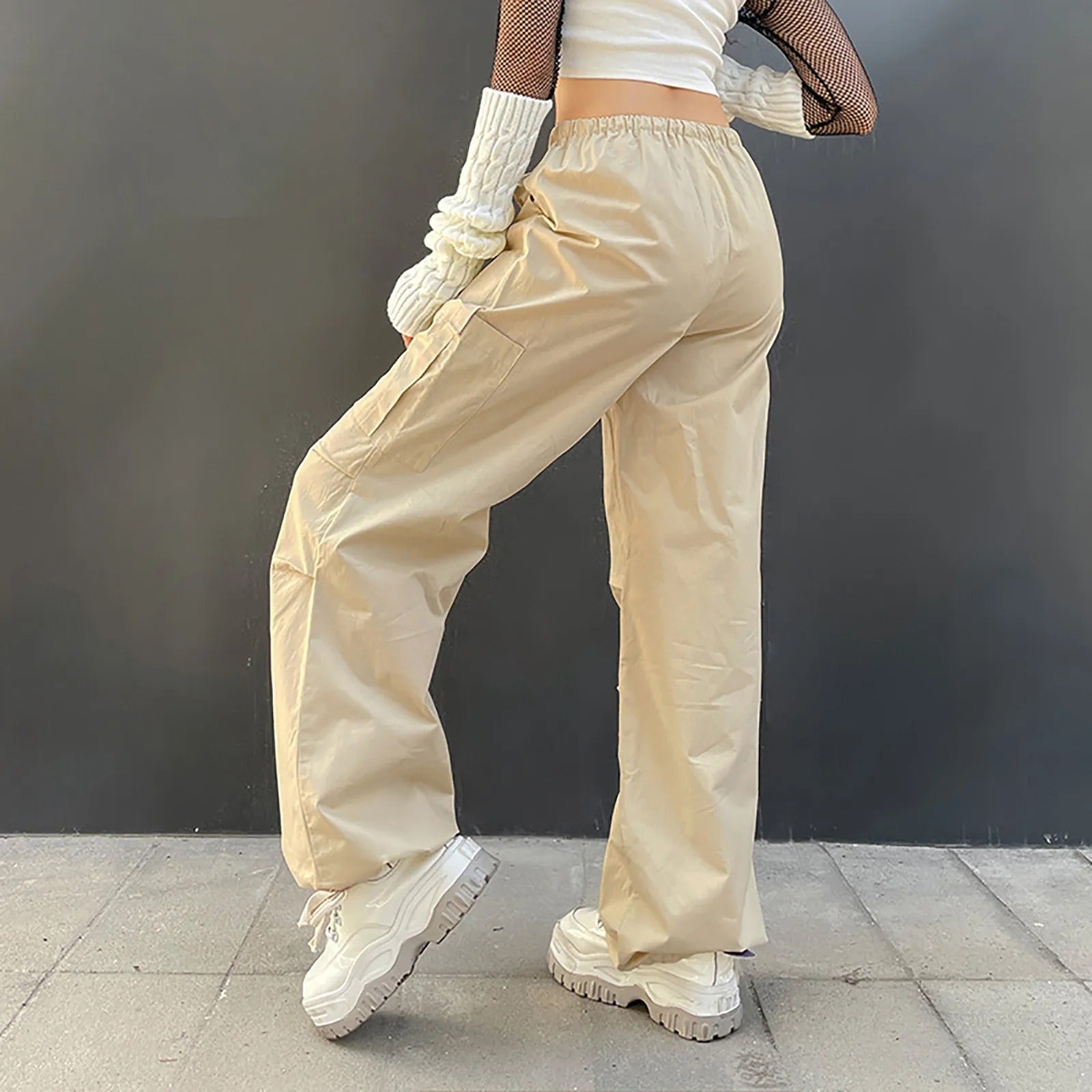 Beige Parachute Pants